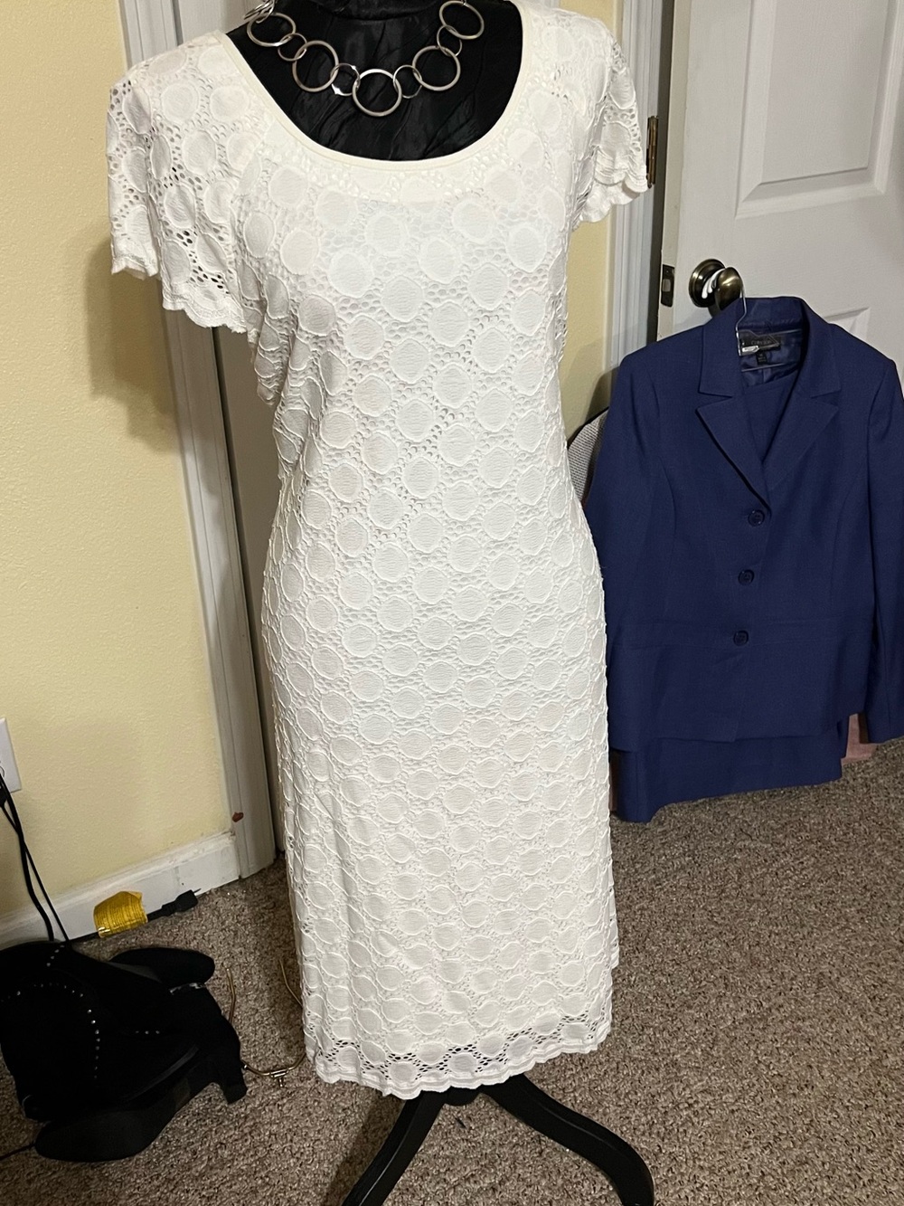 Ronni Nicole White Eyelet Lace Short-Sleeve Midi Dress